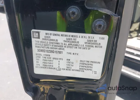 2006 Chevrolet Avalanche 1500 Z66 z USA, uszkodzony, nr VIN 3GNEC12Z26G157801